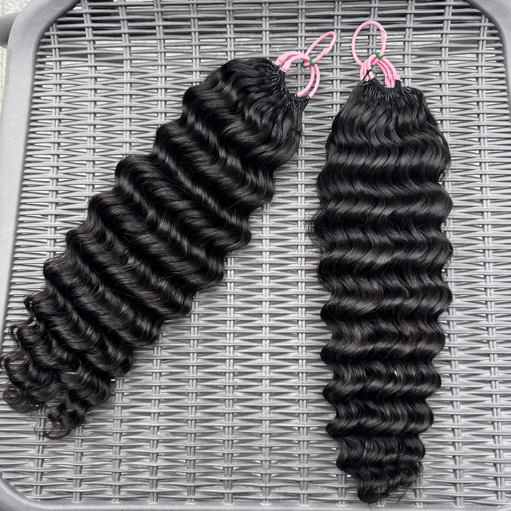 Deep Wave Crochet Hair Extensions Kinky Curly Crochet Human Hair Knotless Pre-Separated Crochet Feather Hair Extensions
