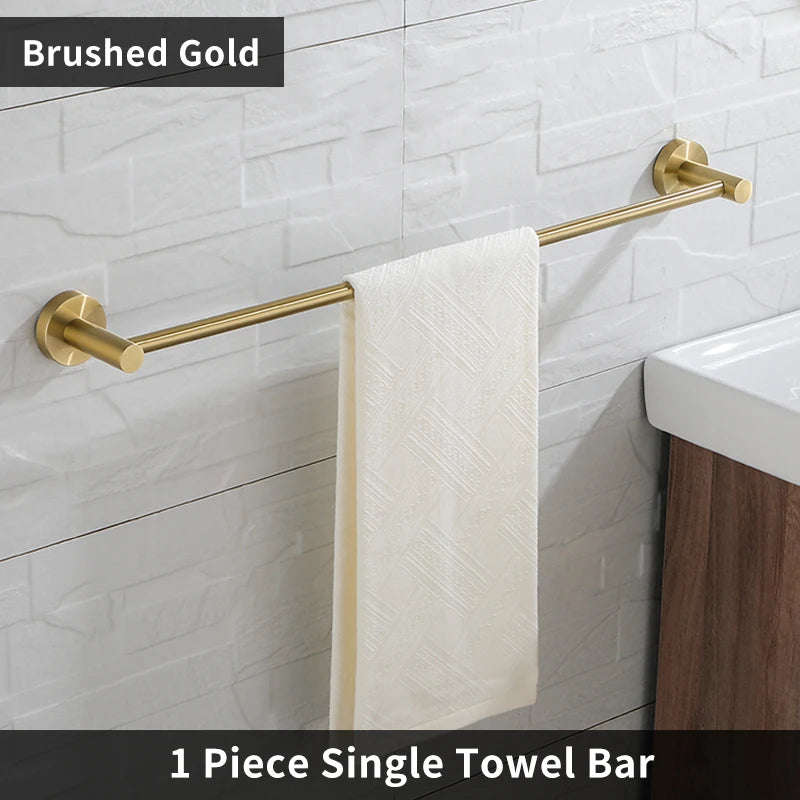 Single Towel Bar Rack Wall Mount Bathroom Round Towel Bar Heavy Duty Hand Towel Holder Kitchen Towel Rod  Stainless Steel Chrome