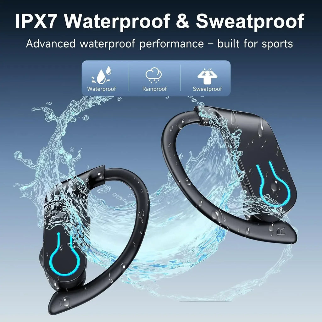 Bluetooth V6.1 Earphones True Wireless Headphones with Mic Button Control Noise Reduction Earhooks Waterproof Headset for Sports