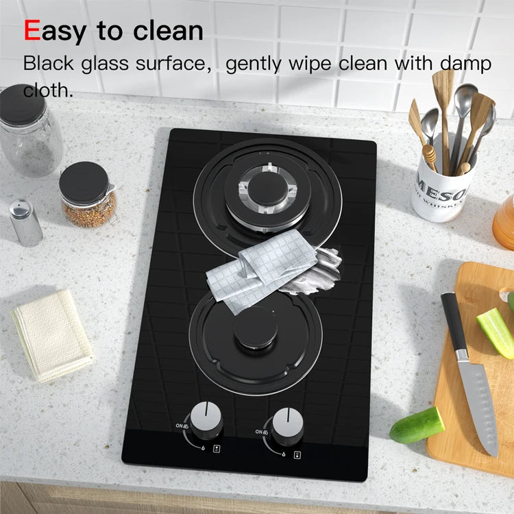 Premium Quality 2-Burner Built-in Gas Hob | Thick Tempered Glass Gas Cooktop | LPG NG Gas Stove Elegant Design