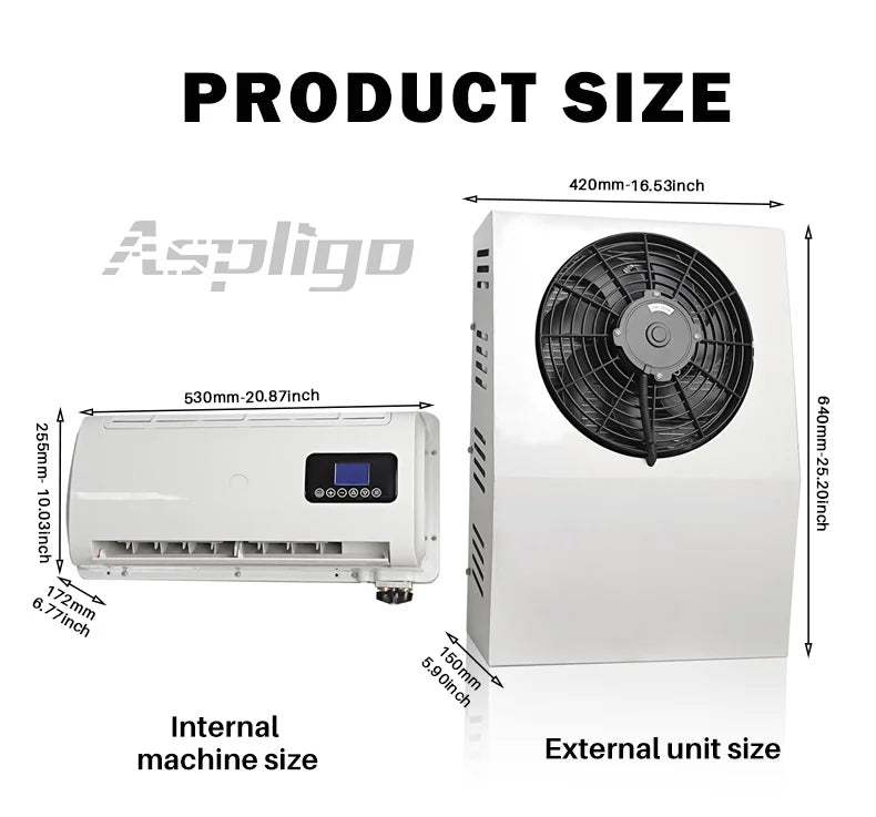 Aspligo 10500BTU 12V Split Air Conditioner Low Noise 24V Energy Saving Parking AC For Car Motorhome Truck Camper RV CE Certified