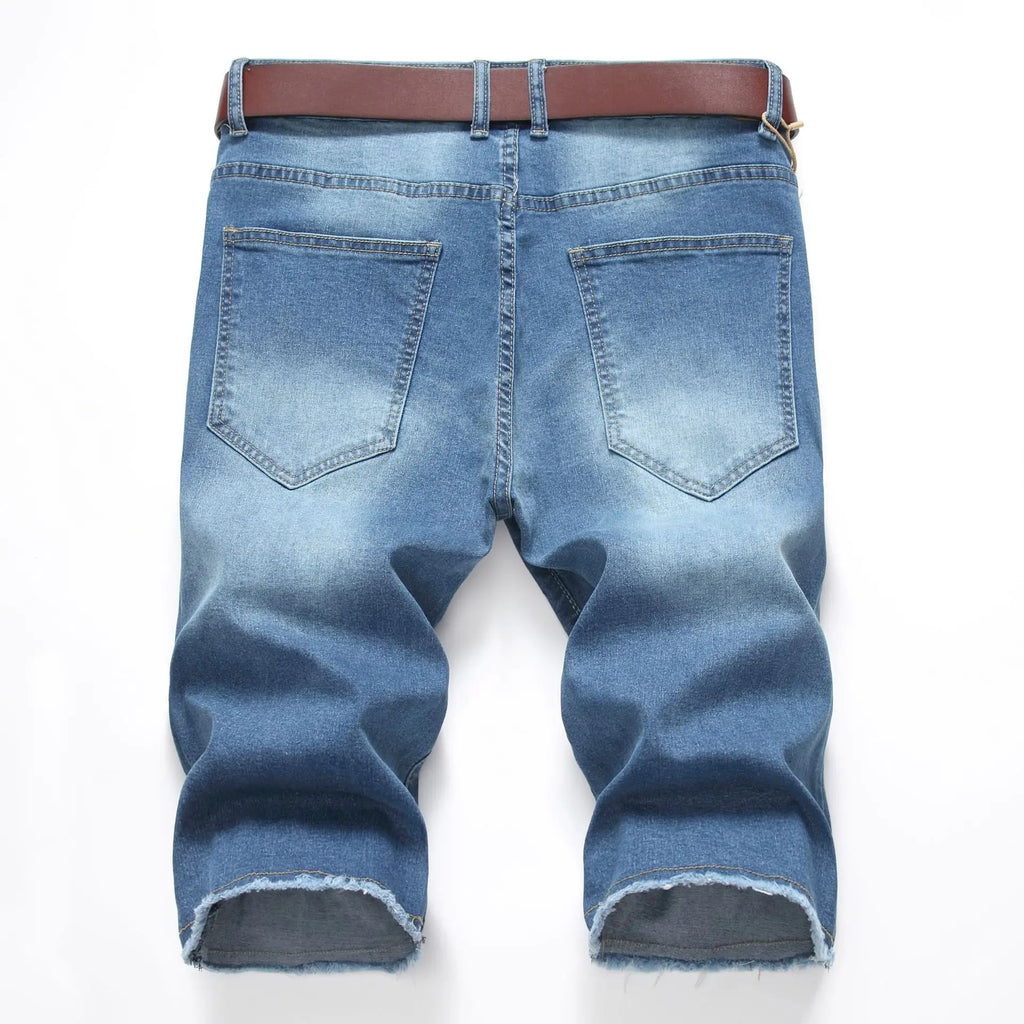 2026 New Denim Shorts for Men Fashion Casual Stretch Straight Short Jeans Men Summer Trend Holes Slim Fit Cowboy Short Trousers