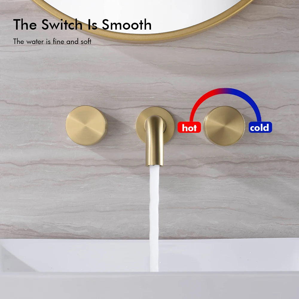 Basin Faucet Concealed Box Double Handle Sink Tap 2 Scarves Pattern Knob Bathroom Mixer Wall Mounted Brass Crane