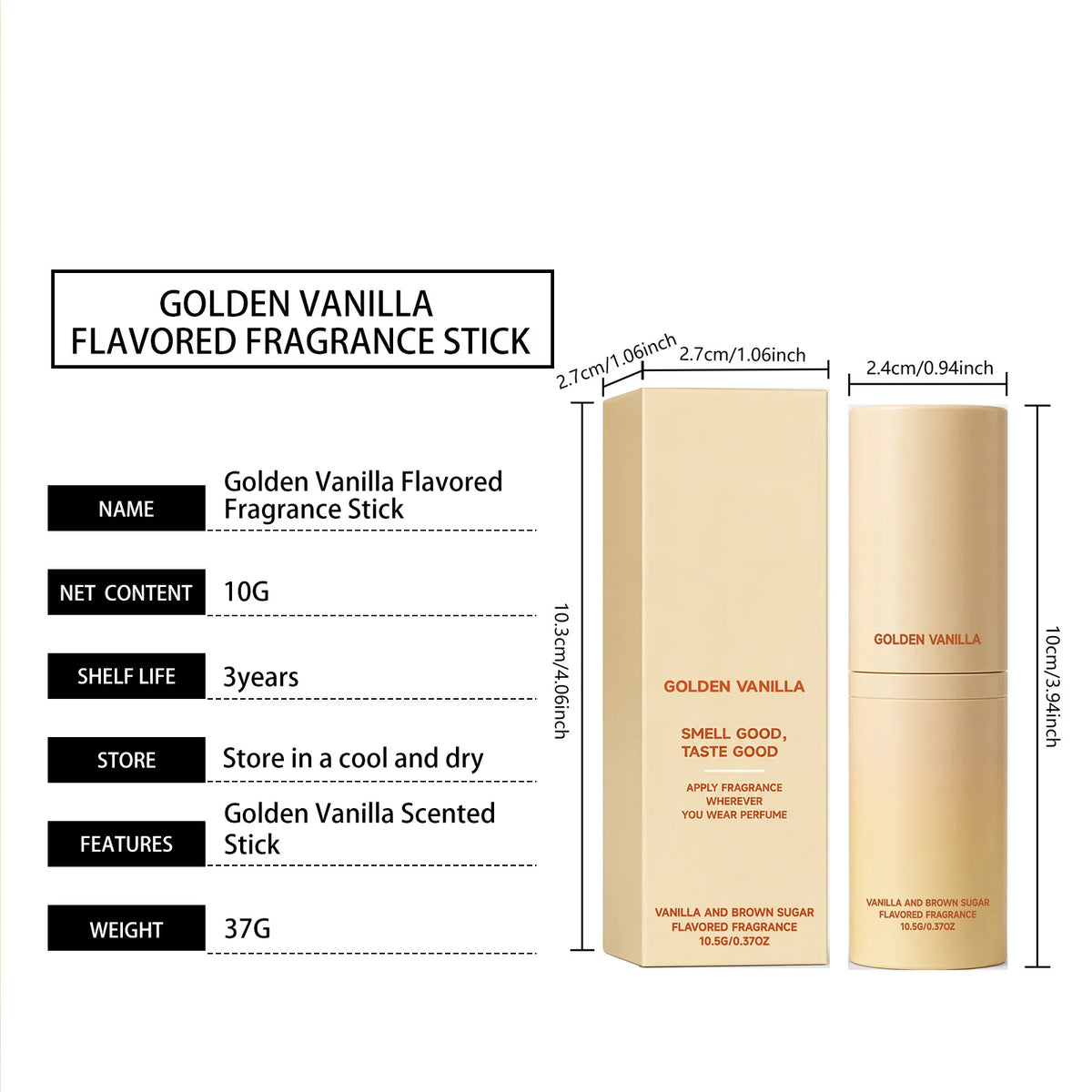Golden Vanilla Perfume Stick Solid Fragrance Balm Plant Extract Moisturizing Skin Portable Long Lasting Pocket Scent 10g