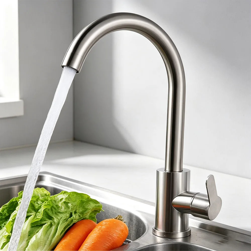 Stainless Steel Kitchen Faucet 360° Rotation Single Cold/Hot Cold Mixer Tap for Sink