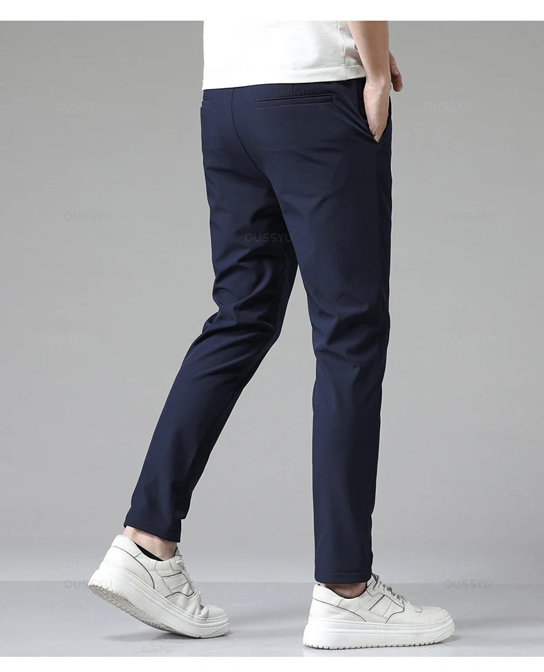 Autumn Winter Casual Pants Men Thick Business Stretch Slim Elastic Waist Jogger Korean Classic Black Gray Blue Trouser Male