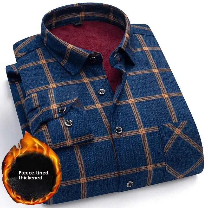 Thickened Fleece Winter Warm Shirt Men's Long Sleeve Plaid Casual Style Dad Clothes Comfortable Breathable Casual Shirt