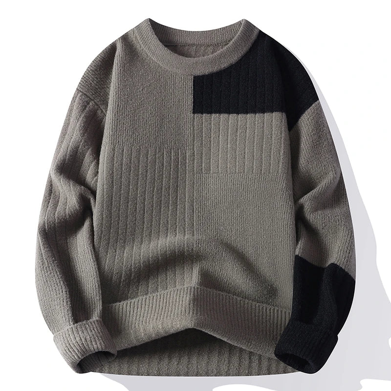 Men's Fashion stripe pattern Sweaters Autumn/Winter Loose Knittwear Men sweater youth Thick Warm patchwork pullovers Top