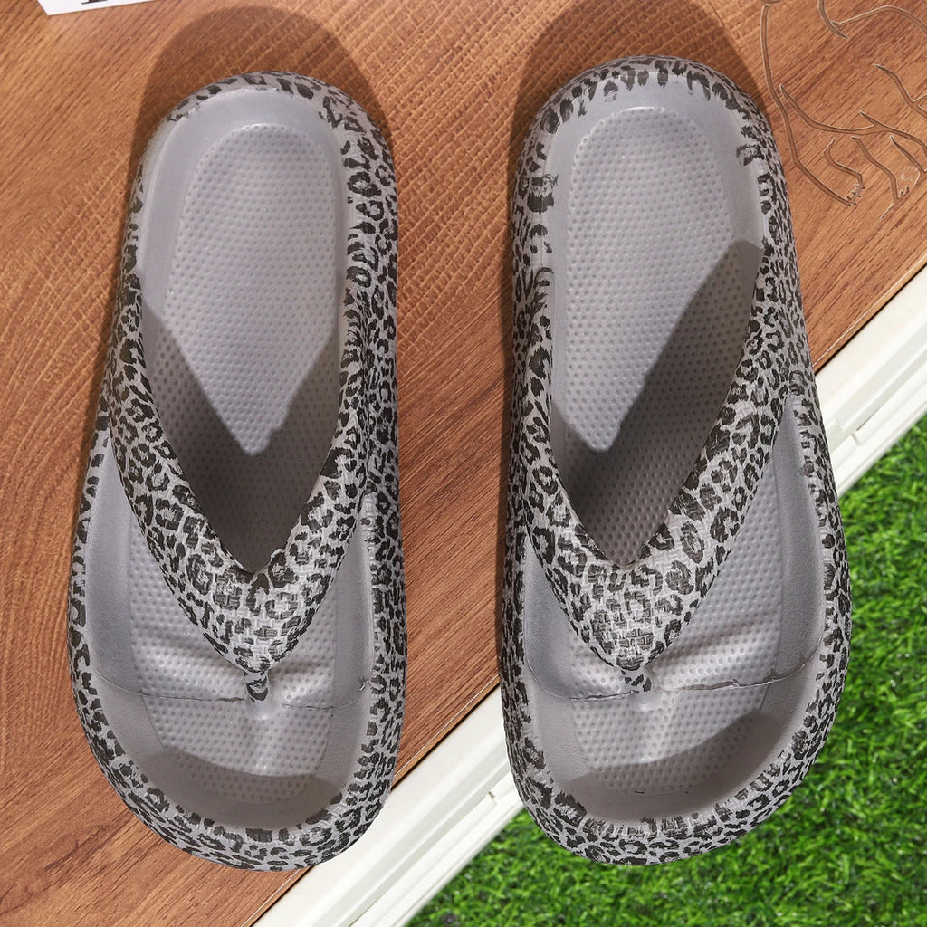 Summer Women Leopard Flip Flops Design Slippers Platform Clog Beach Sandals Casual Outdoor Slipper Indoor Shoes Couple 36-47