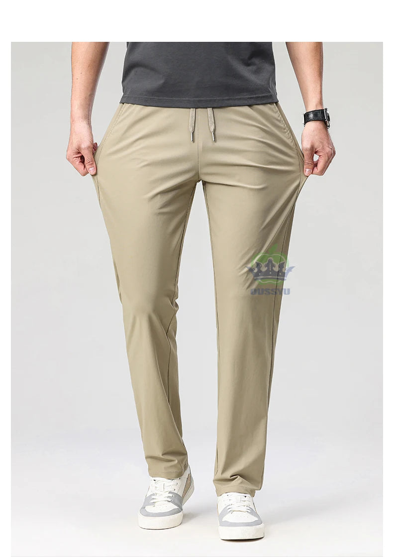 Summer High Stretch Pants Man Thin Elastic Waist Korean Grey Sweatpants Jogging Casual Sports Trousers Male Fashion Luxury Brand