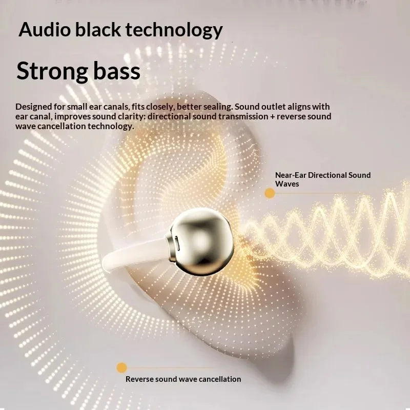 Clip-on Earphones Wireless Bluetooth Earbuds Hi-Fi Sound Super Long Battery Life Digital Display Noise Reduction Secure Fit