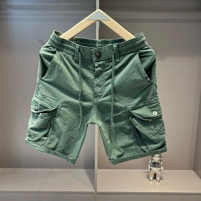 Summer Tooling Shorts Men's Casual Multi-pocket Loose Elastic Pure Cotton Five-point Medium Pants Outer Wear