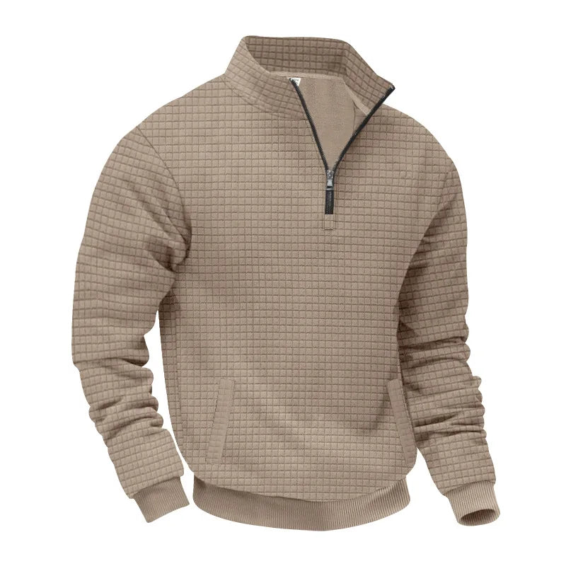 semi-zipper sweater men's autumn and winter jacquard small checkered stand-up collar casual pullover large size sweater