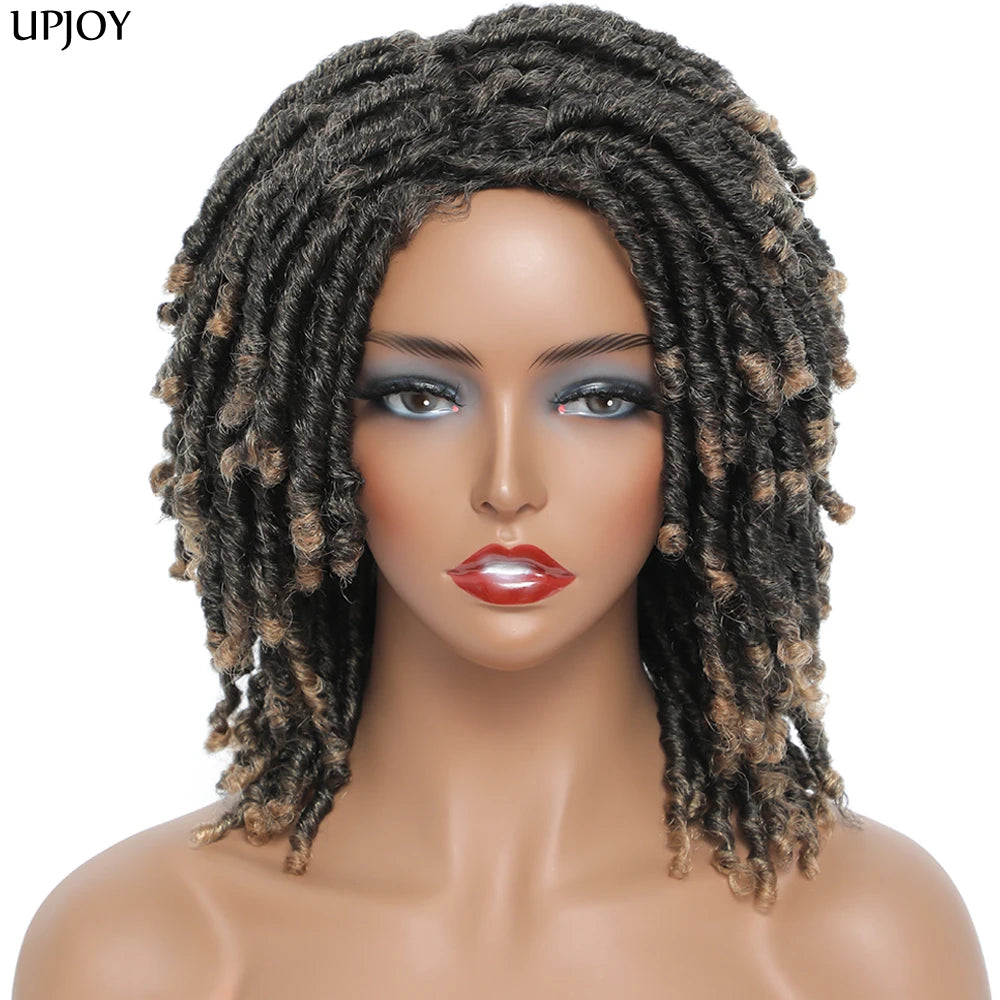 Short Dreadlock Wig Twist Braided Wigs for Black Women and Men Boho Afro Curly Synthetic Wig Faux Locs Braided Crochet Hair Wigs