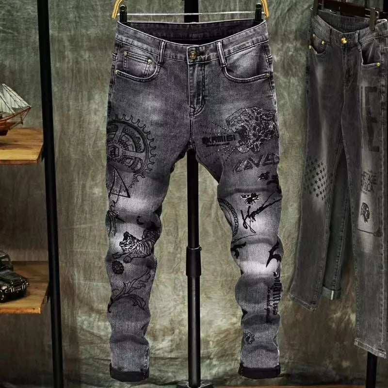 New Autumn Winter Stylish Straight Cargo Vintage Designer Clothes Denim Long Korean Fashion Men Motorcycle Work Stretch Trousers