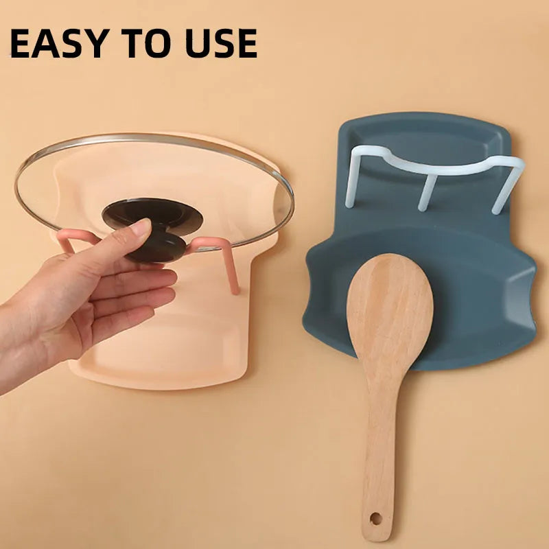 Kitchen Organizer Pot Lid Storage Rack Shelf Pan Drying Stand Countertop Punch-free Spoons Pad Storage Bracket Home Accessories