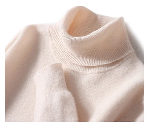 Men Turtleneck Cashmere Pullover 100% Pure Wool Knitwear Sweater Basic Solid Smart Casual Jumper Male Tops Autumn Winter