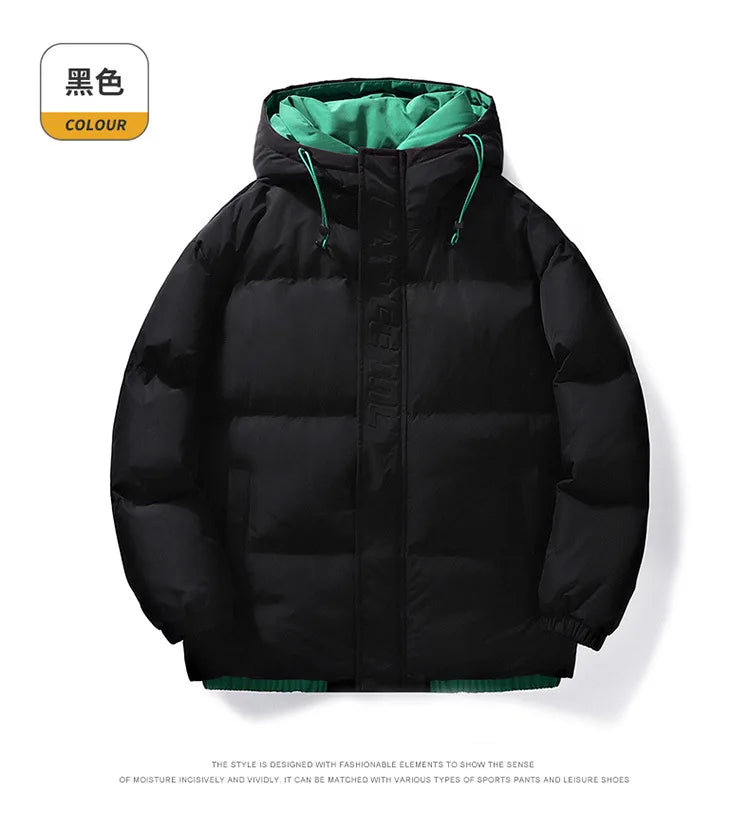 Mens Couple Fashion Cotton Padded Jacket Winter Thick Fleece Lined Hooded Coat Streetwear Parka Outerwear