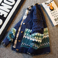2023 New Autumn and Winter Retro Patchwork Diamond V-neck Color Matching Loose and Handsome Casual Knitted Cardigan for Men