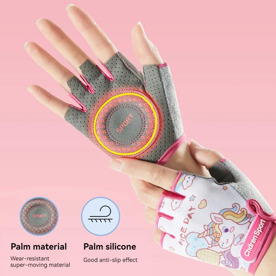 KoKossi Children's Sports Riding Gloves Half Finger Breathable Sweat Absorbing Anti Slip Boy Girl Training Exercise Protection