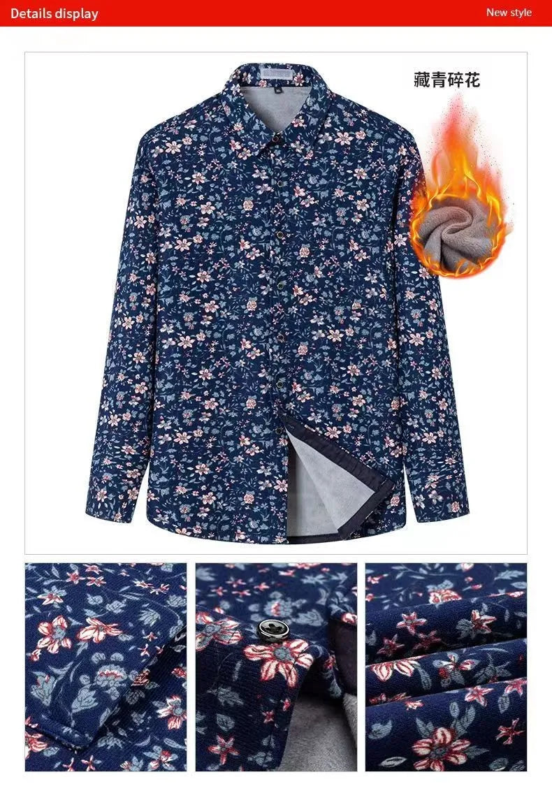 2025 spring shirts flower design high quality thicken casual mens shirt,autumn smart casual shirt men,size M-5XL KCY019
