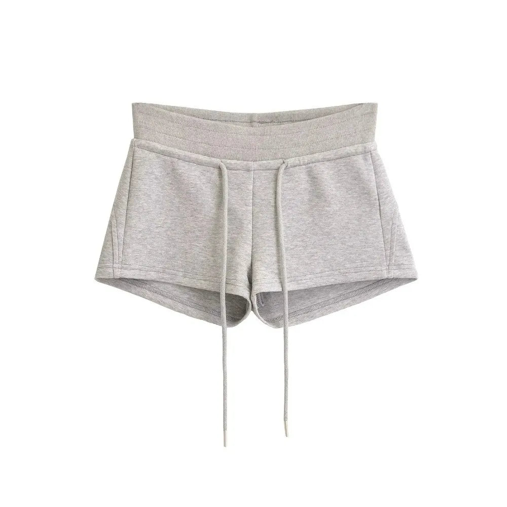 Fashion Drawstring Women Sports Shorts Slim Fitting Black/Grey Sweat Shorts Low-rise Casual Pants Women