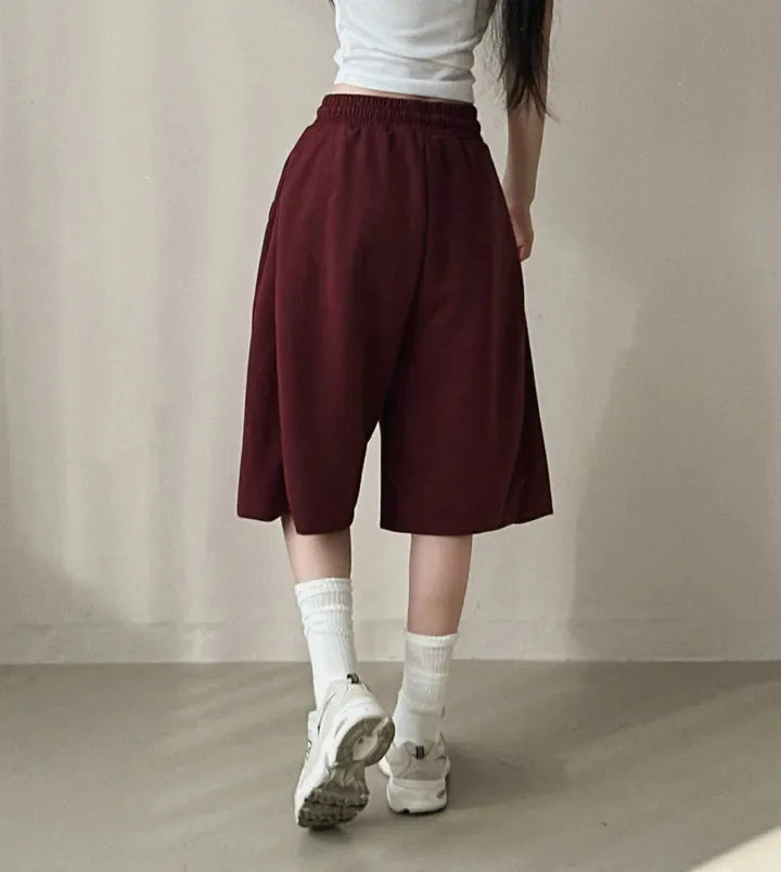 Summer Drawstring Wide Leg Shorts Women Fitness Running Loose Casual Large Sports Shorts Sweat Short High Elastic Lace Up Pants