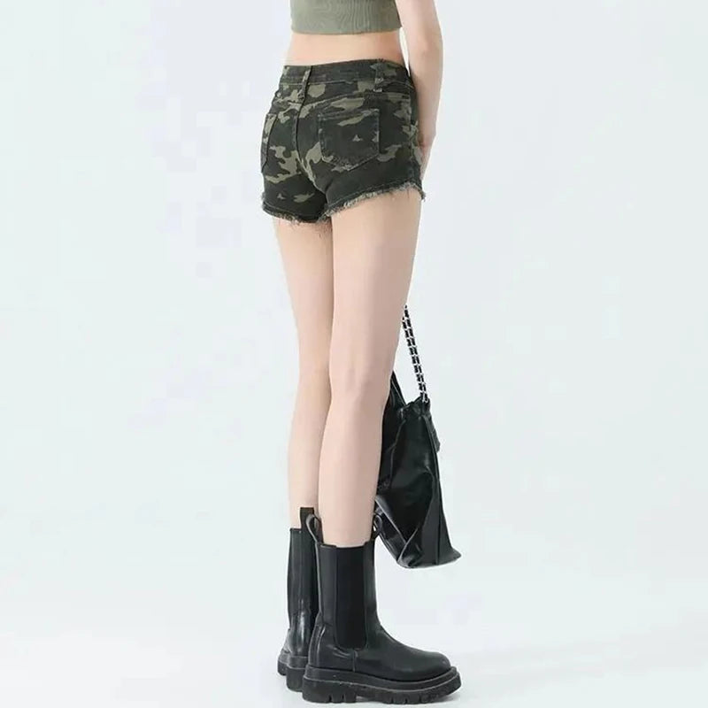 Summer Lady Retro Casual High Waist Denim Pants Girls New Fashion Camouflage Short Jeans Women Raw Edge Thin Shorts