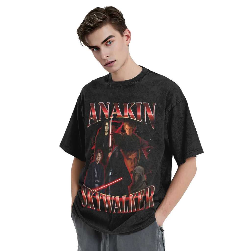 Washed T Shirt Anakin Skywalker Sith Retro Collage Hip Hop Vintage T-Shirts Harajuku Streetwear Graphic Tops Tees for Men Women