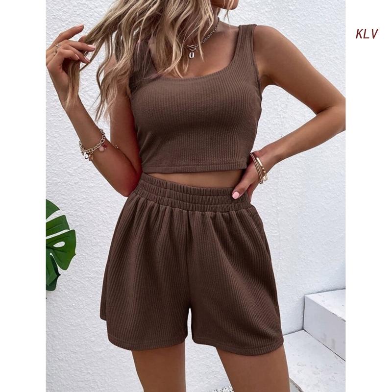 Women Tracksuit Set 2 Piece Two Piece Outfits For Women Sexy Shorts Set Ribbed  Top And Shorts Set Lounge Set