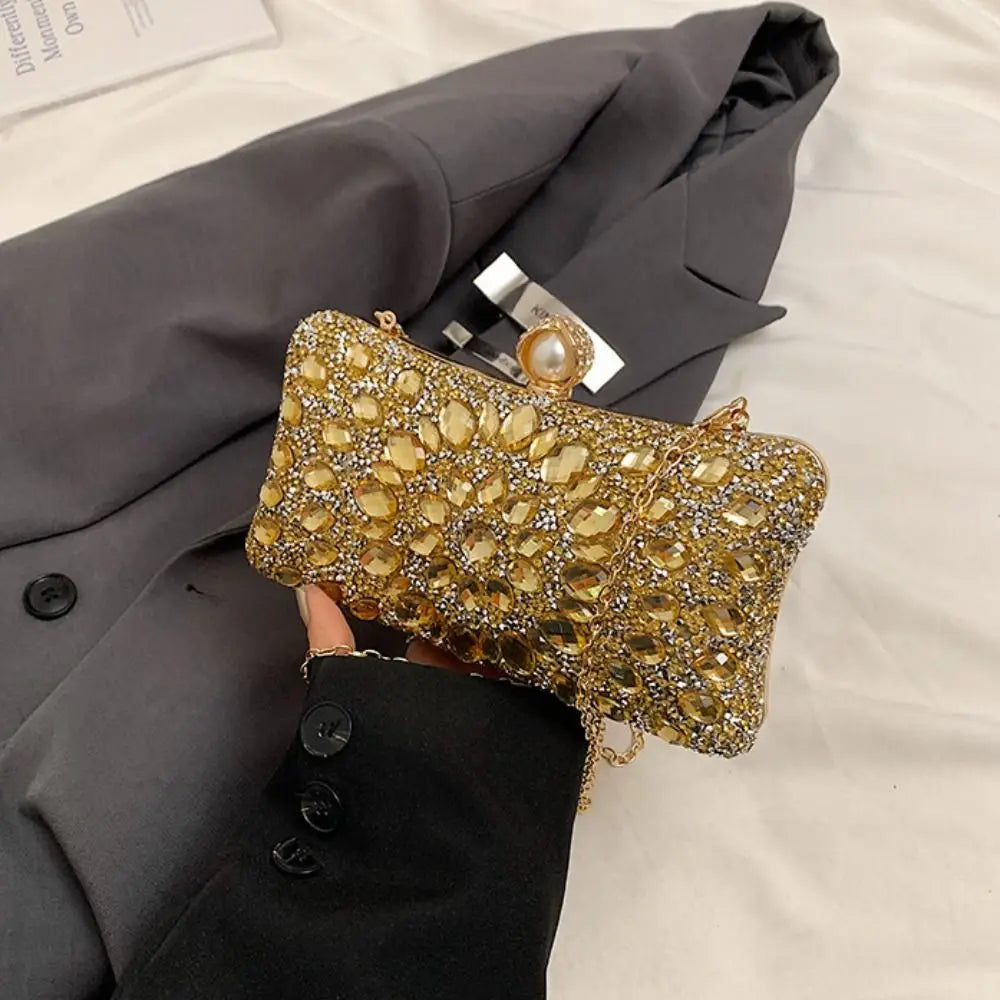 Portable Shiny Evening Banquet Bag Sequin Bling Crystal Colorful Rhinestone Shoulder Bag Handbag Purse Chain Crossbody Bag Women