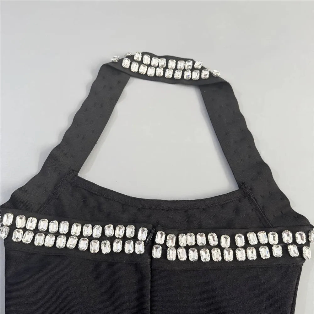 Luxury Diamond Rhinestone Women Summer Halter Bandage Dress Club Evening Party Mini Dresses