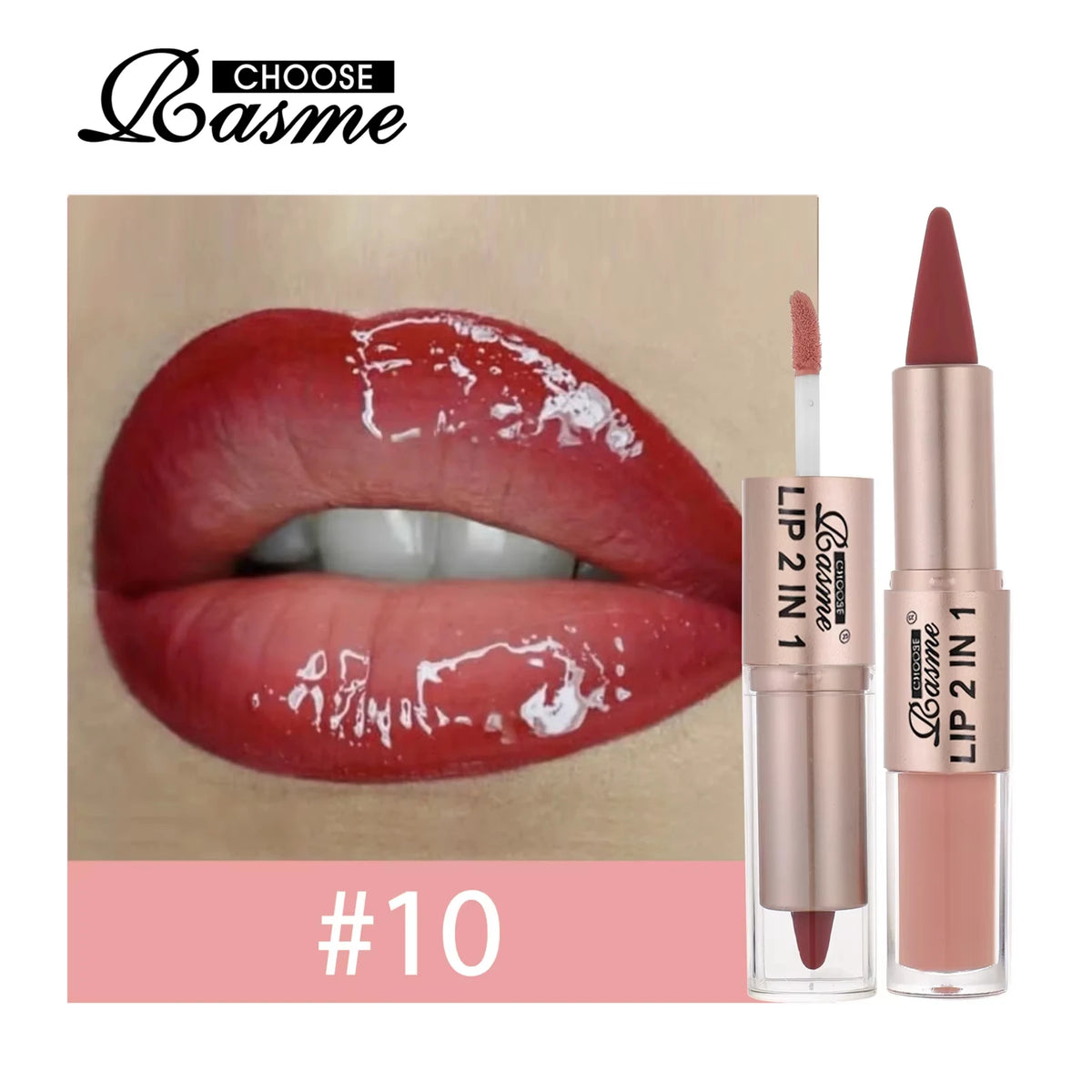 2 in 1 Dual End Matte Lip Liner Pencil & Shiny Mirror Lip Gloss Waterproof Long Lasting Lip Cosmetics for Smooth Application
