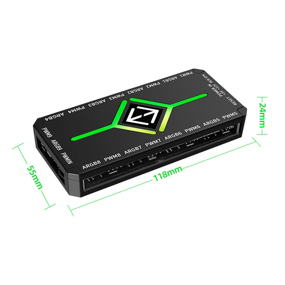 1 To 9 Ports 3 in 1 4 Pin PWM Magnetic Suction Hub with Remote PWM Magnetic Fan Hub Splitter PWM & ARGB Hub Splitter for PC Case