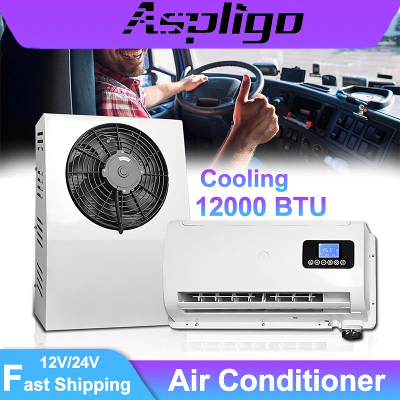Aspligo 10500BTU 12V Split Air Conditioner Low Noise 24V Energy Saving Parking AC For Car Motorhome Truck Camper RV CE Certified