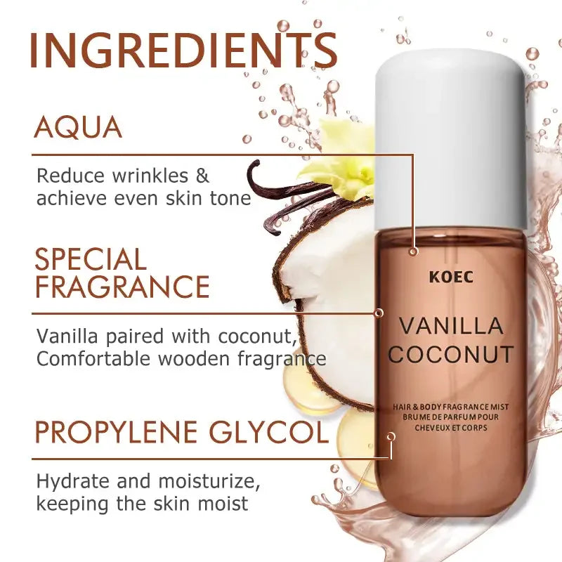 50ml Budget Friendly Unisex Hair Body Mist Sweet Coconut Vanilla Fresh Mint Undertone Long Last Light Daily Fragrance Spray