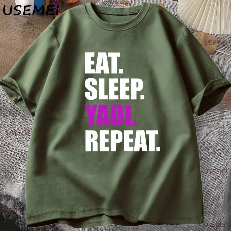 Eat Sleep Yaoi Repeat T Shirt Manga Tshirt Men Women Cotton Breathable T-shirt Men's Short Sleeve Round Neck Tees Clothes