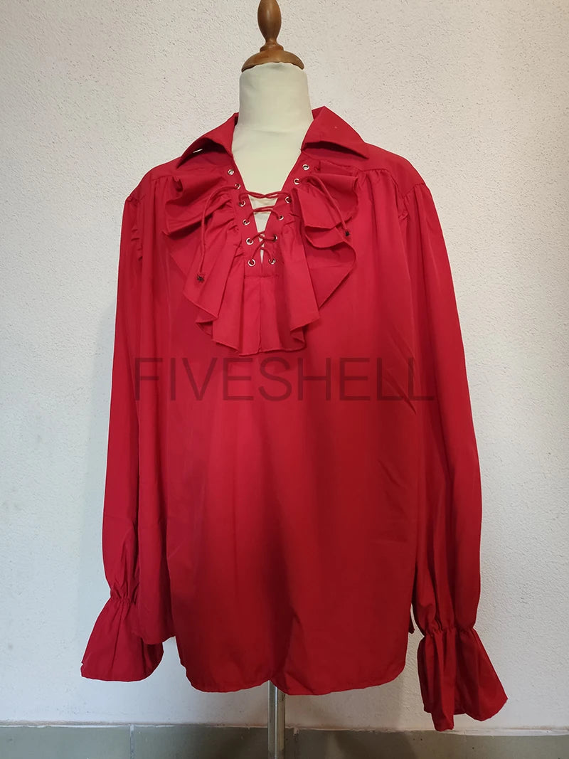 Medieval Mens Renaissance Costume Ruffled Shirts Long Sleeve Lace Up Steampunk Pirate Shirt Cosplay  Stage Costume for Women
