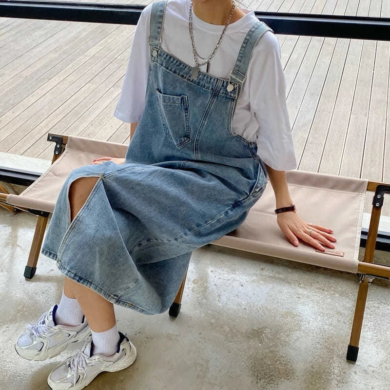 Spring Summer Denim Overall Dress Women Sleeveless Jeans Dresses Fashion Female Solid Slip Casual Loose Spaghetti Strap Dresses