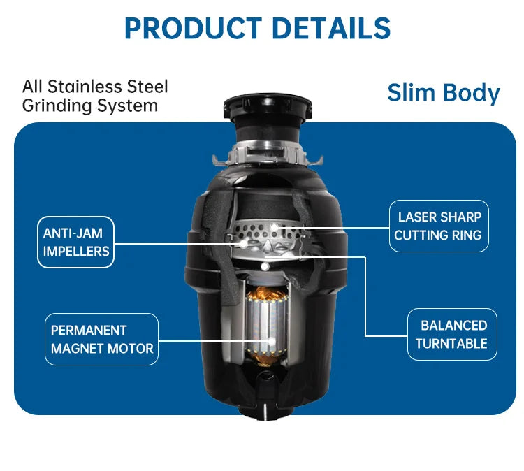 0.5HP  Household Kitchen Sink Food Waste Disposer Machine Continuous Garbage Shredder Processor with CE CB Certification