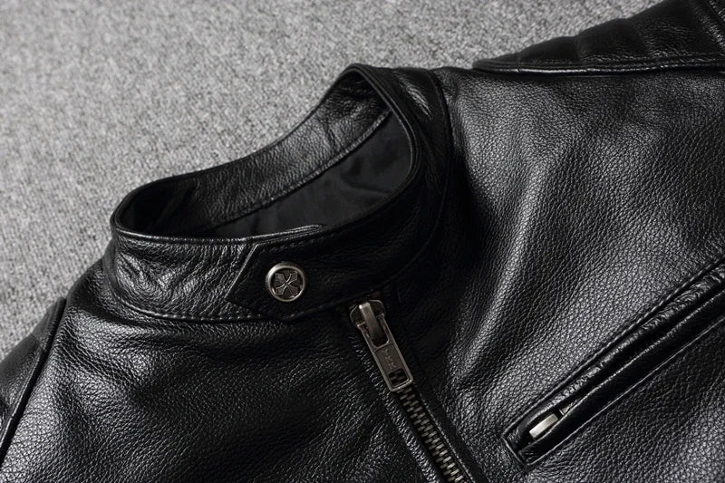 2025 New Leather Jacket Top Layer 100% Cowhide Leather Clothes Men's Stand Collar Motorcycle Clothes  Autumn Winter Plus Size