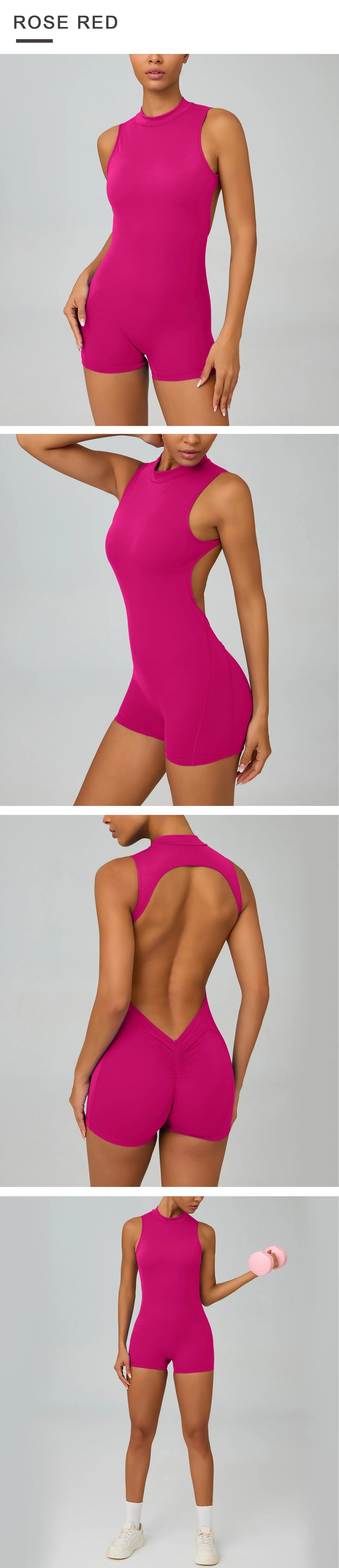 Greenora Sexy Backless Bodysuit Women Ruched Butt Lift Rompers Mock Neck Sleeveless Jumpsuit Streetwear Y2K Slim Fit Playsuit
