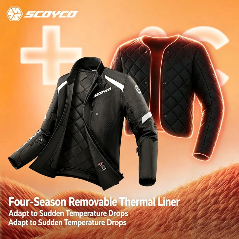 Scoyco Motorcycle Jacket Winter Waterproof Windproof CE1 Anti Fall Detachable Thermal Liner Reflective Motorbike Riding Jacket