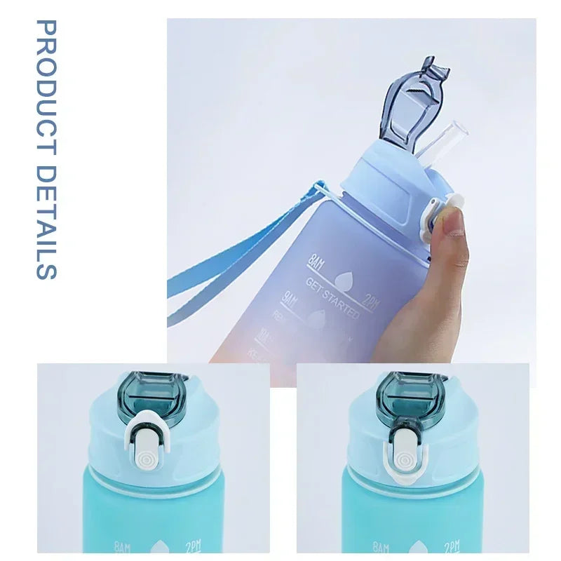 900ML/1000ML Gradient Sports Water Bottle with Time Scale BPA Free Straw Mug Portable Fitness Cup for Kids Outdoor Use