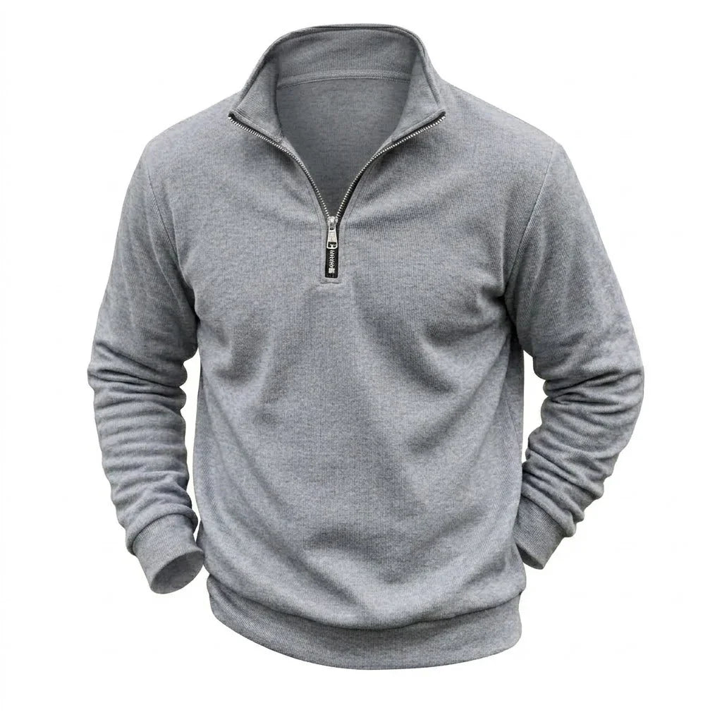 Mens Zip Up Jumper Mock Neck Warm Fleece Daily Knit Top Plain Tone Long Sleeve Pullover Outer Garment Tees for Guys Street