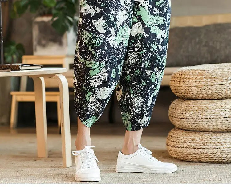 Men's Casual Cotton Linen Seven-Foot Pants Summer plus Size Lantern Loose Fit Shorts Harlan Style Comfortable Breathable Leis...