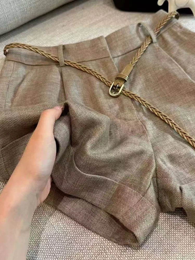High Waist A-Line Linen Shorts for Women Summer Loose Casual Wide Leg Shorts Fashion All Match Home Comfortable Shorts New