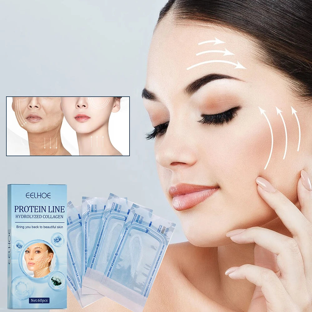 60pcs Gold Protein Line Anti-Wrinkle Firming Facial Filler No Needle Absorbable Fade Fine Lines Collagen Thread Anti-Aging Serum