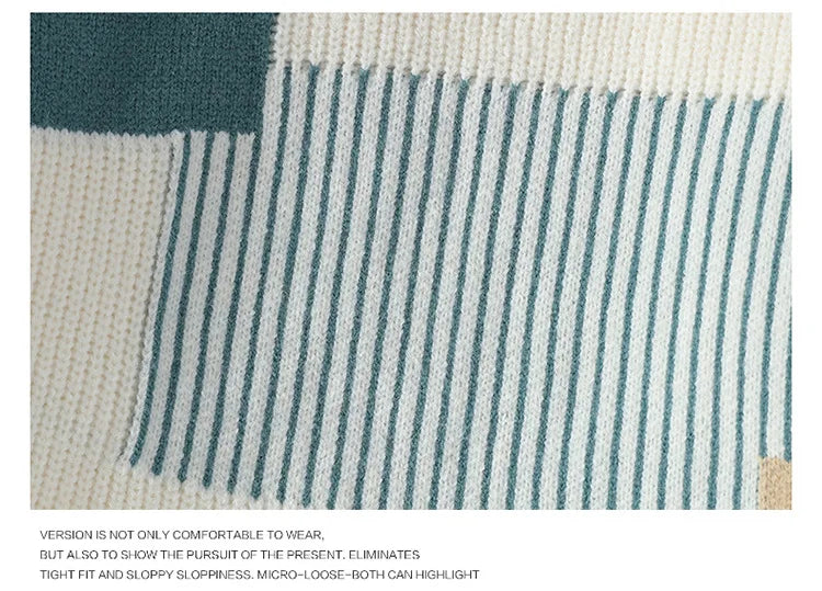 New Men's Mock Neck Knitted Sweaters Fashion Patchwork Knitting Pullovers Autumn Winter Daily Casual Warm Pullover Sweaters Male