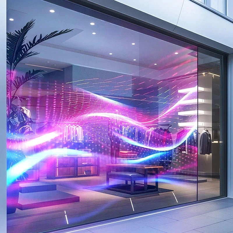 Transparent Advertising Led Video Wall Panel Roll up Crystal Rgb Flexible Mesh Glass Sticker Screen Luxury Thin Film LED